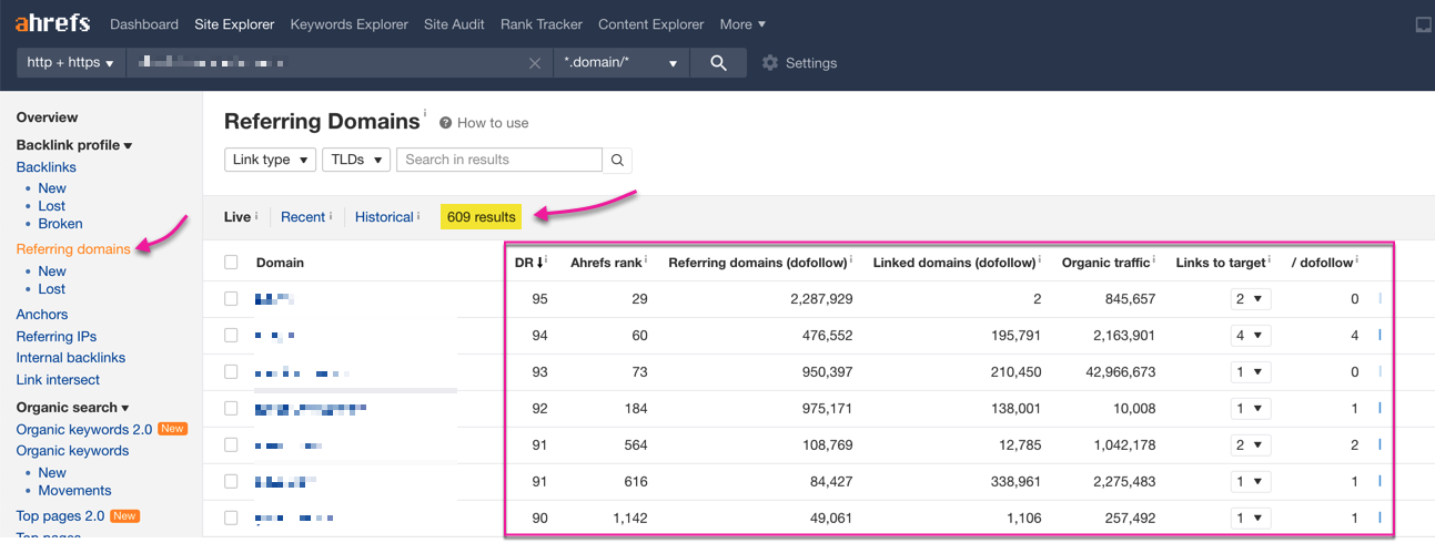 ahrefs referring domains report