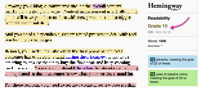 check readability in hemingway